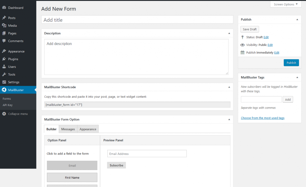 Creating the subscription form.
