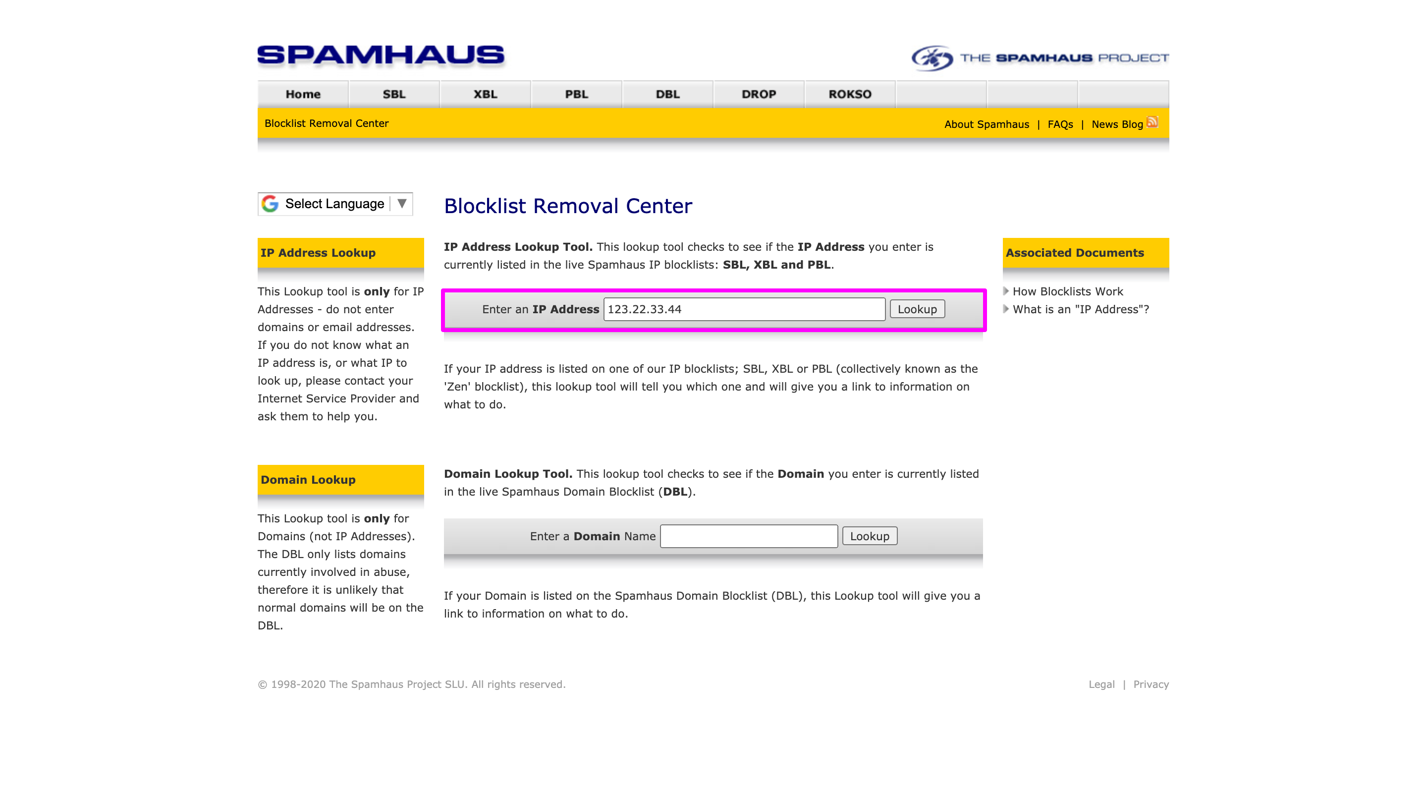 Using Spamhaus, checking the blocklist for both the IP address and domain name.