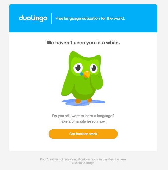 Duolingo reactivation email template example