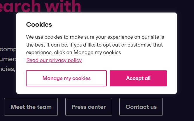 Example of cookies collection popup.