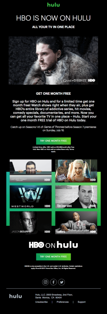 Promotional email example.