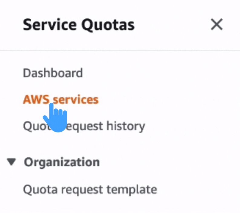 Clicking on the "AWS services" section at the upper-right side of the page. 