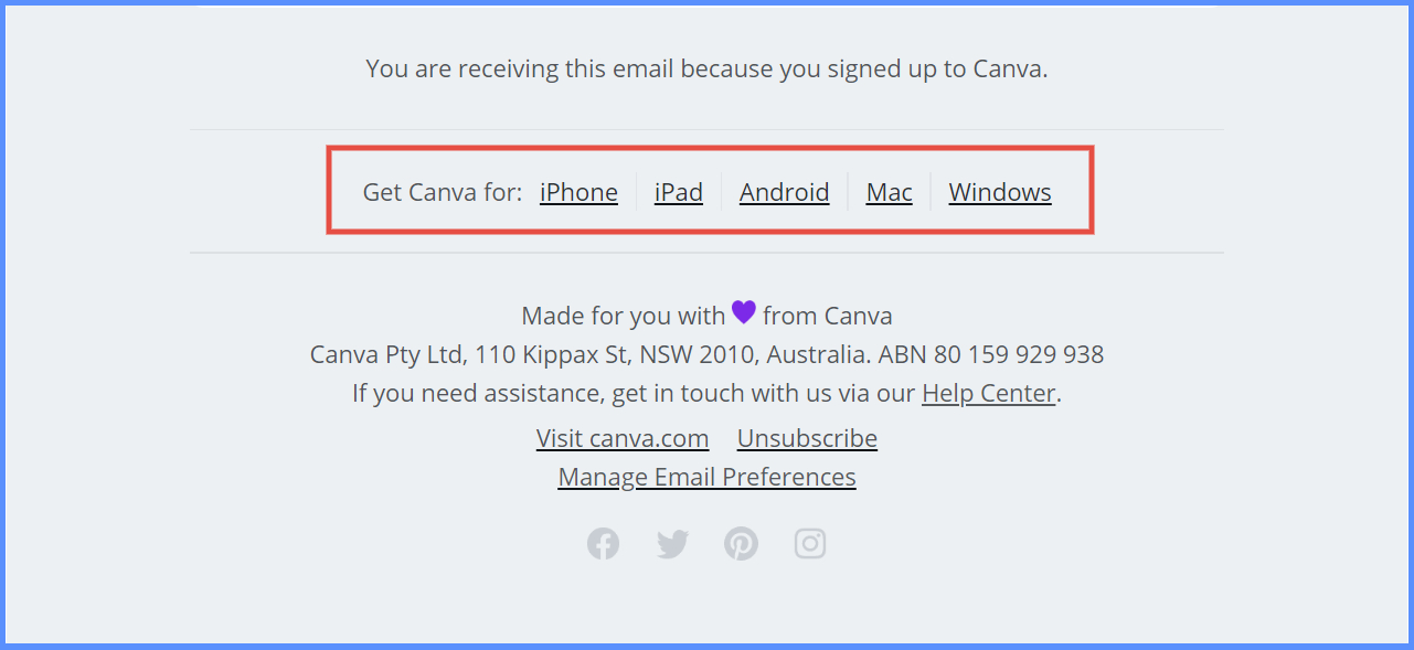 An example of CTA button on email footer part
