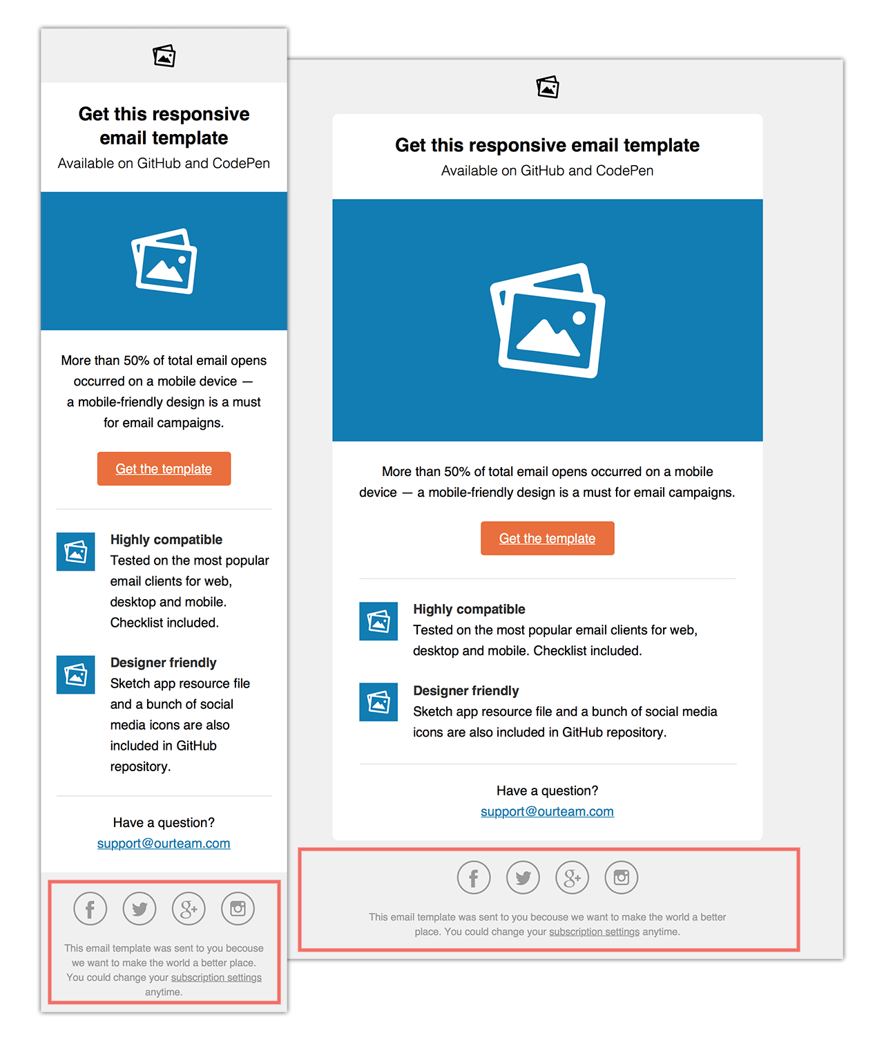An example of a mobile-friendly email template with the footer section
