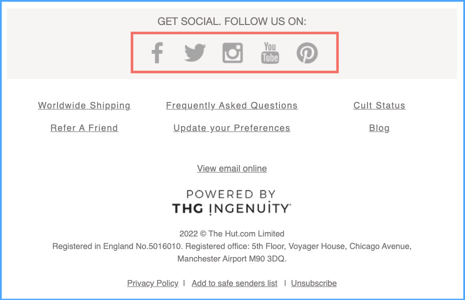 An example of social media links on email footer part