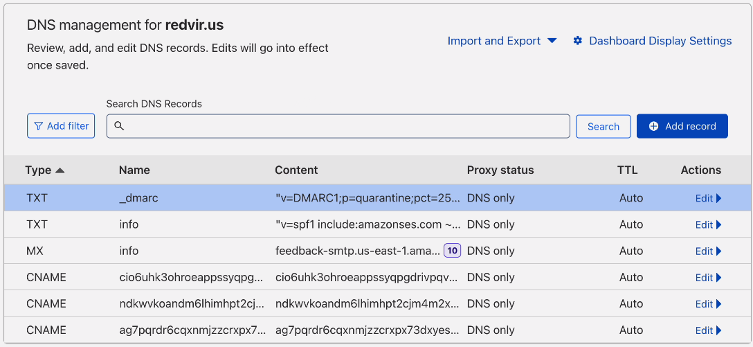 All DNS records for implementing SPF DKIM and DMARC