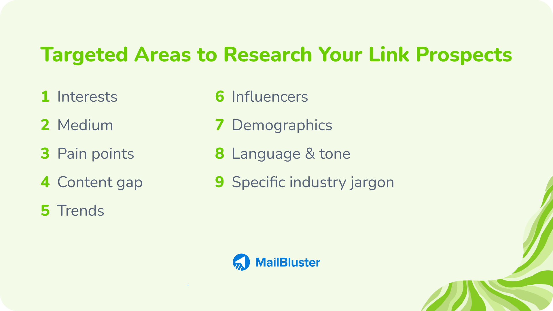 Targeted areas to research your link prospects for personalize your outreach marketing content