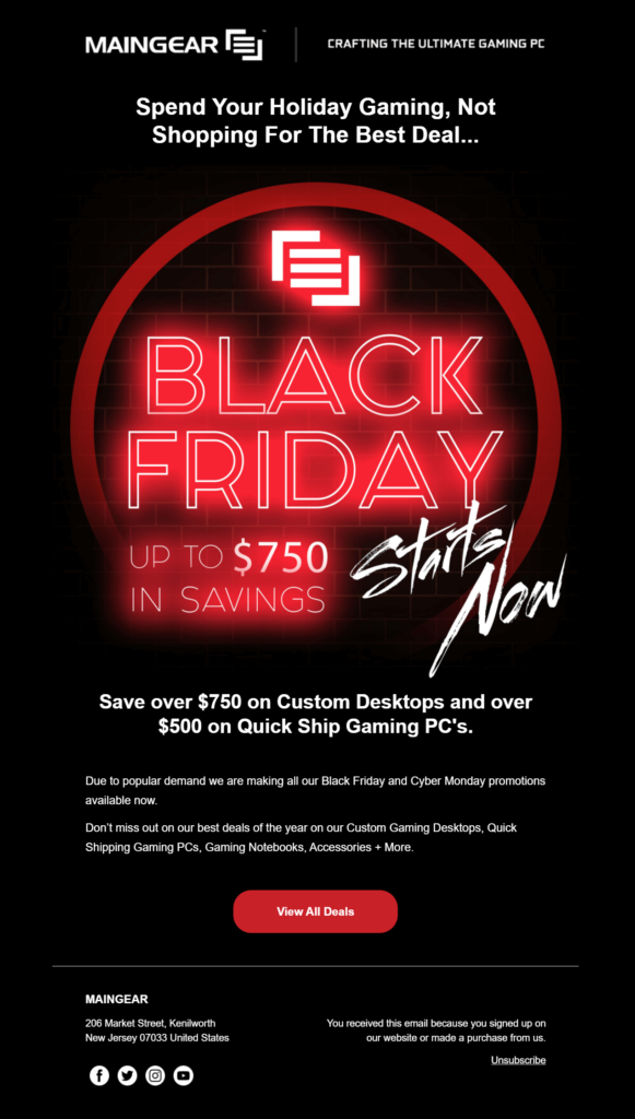 Black Friday launch email example.