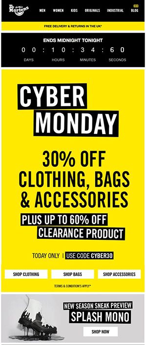 Cyber Monday email Example.