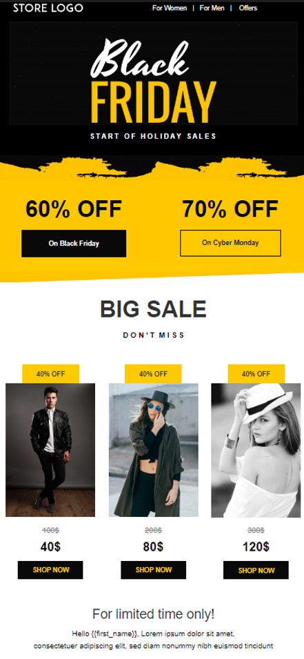 Black Friday email template from MailBluster. Black Friday launch.