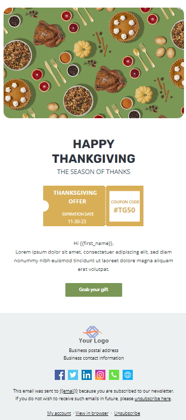 MailBluster's Thanksgiving email template.