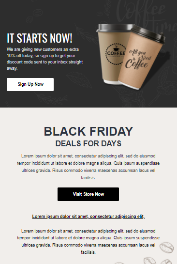 MailBluster's Black Friday email template. Launch day.