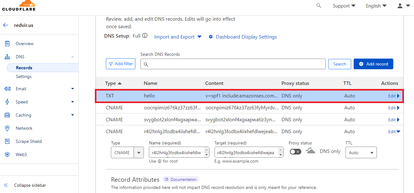 SPF record added in Cloudflare