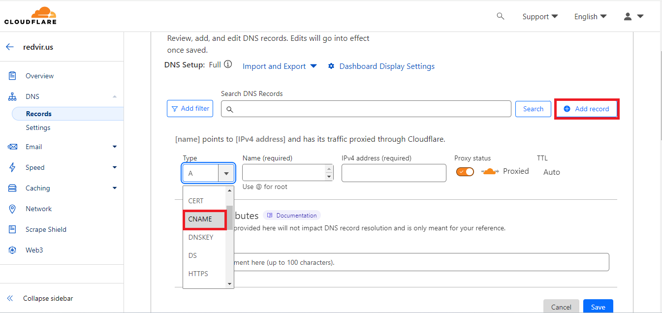 Adding CNAME in Cloudflare