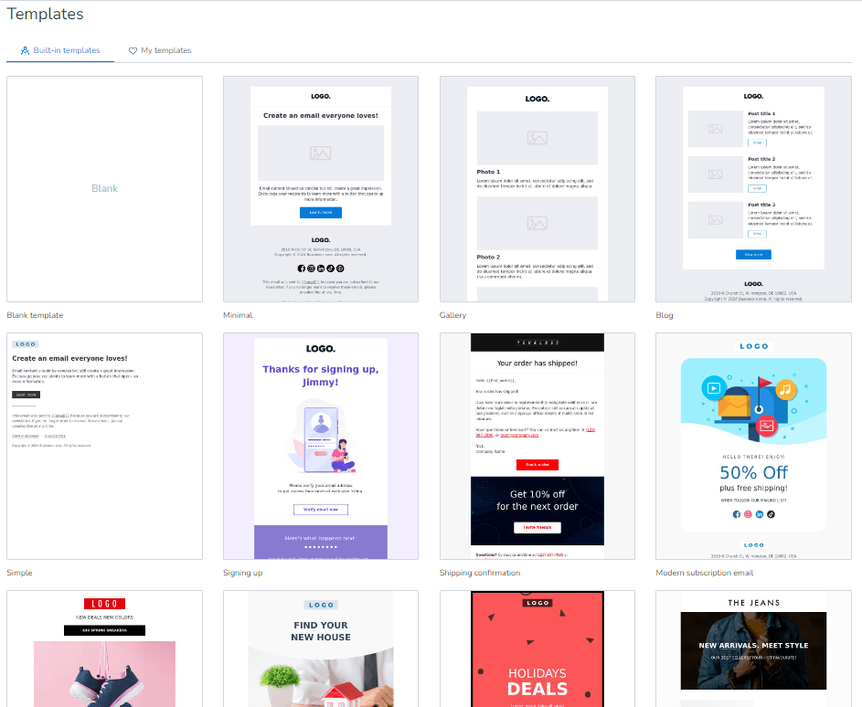 Mailbluster built-in templates for email marketing.