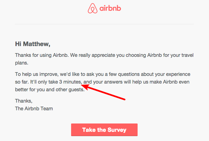 Survey email example from Airbnb.