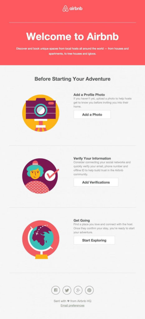 Welcome email example by Airbnb