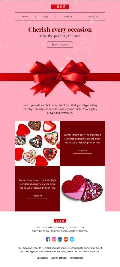 MailBluster’s Valentine’s Day email template on perfect gift card.