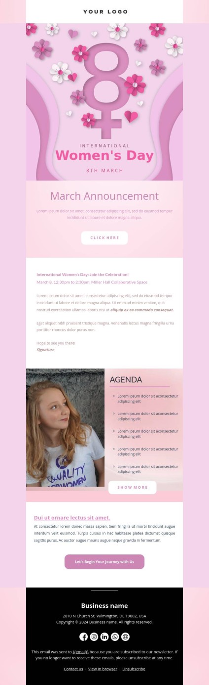 International Women’s Day celebration invitation email template.
