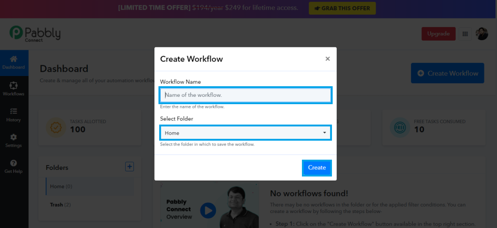 Create Workflow on Pabbly
