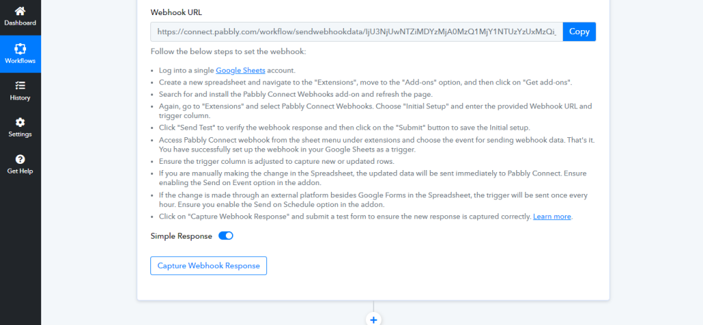 Webhook URL on pabbly