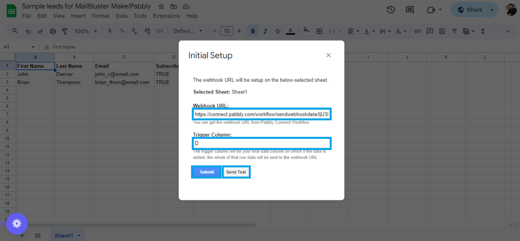 Initial Setup Box of Pabbly connect webhooks add-on 