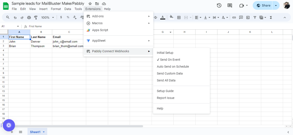 Send on Event on Pabbly Connect Webhooks Add-on 