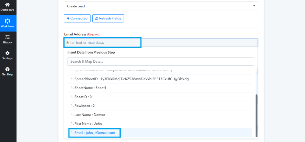 Adding Email to the Email Address field