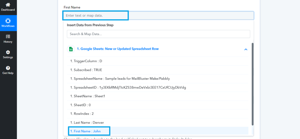 Adding First Name in the First Name field