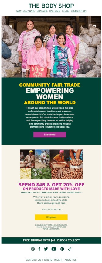 Email blast example from The Body Shop.