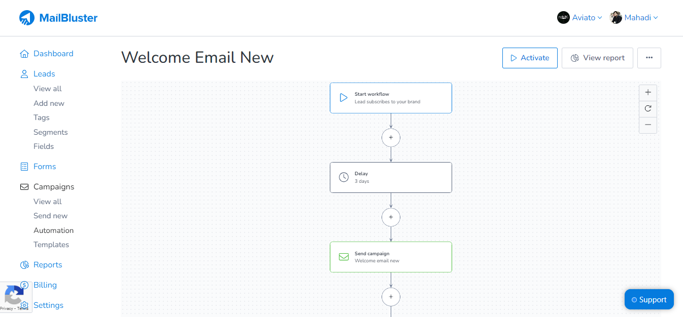 Email automation in MailBluster