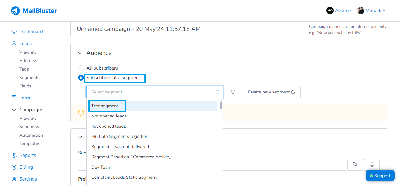 Creating a campaign with standard segmentation