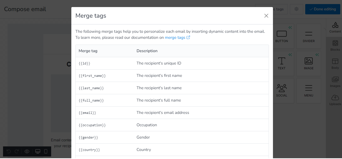 Merge tags in MailBluster for creating dynamic content