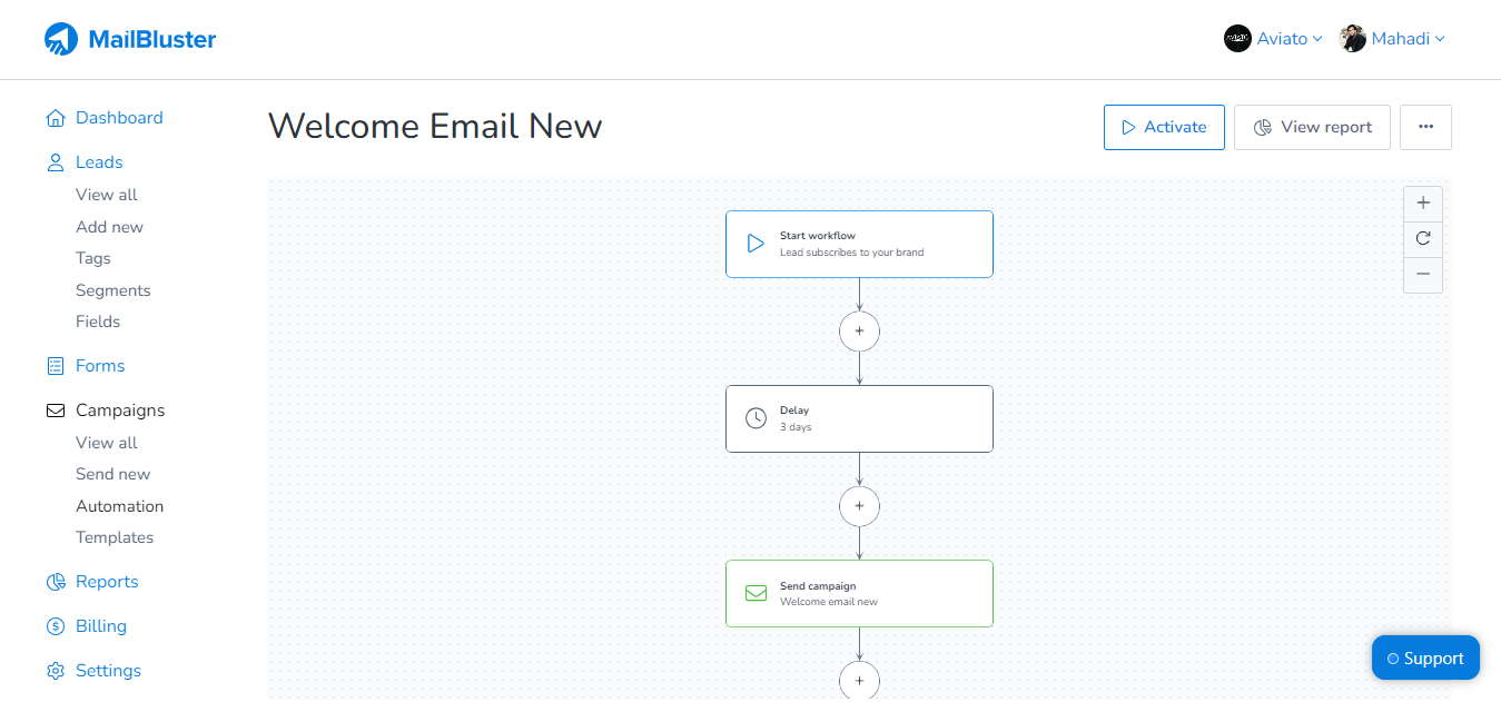 Automation feature in MailBluster