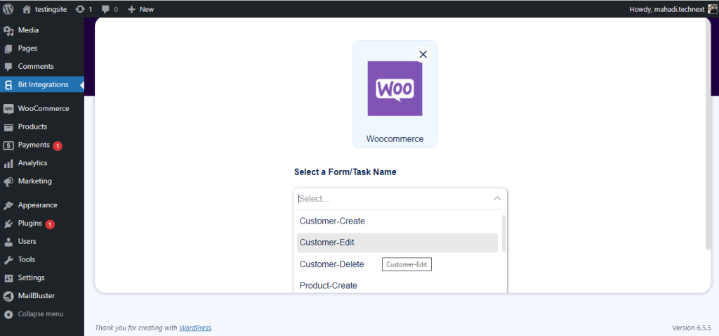 Selecting Form/Task Name