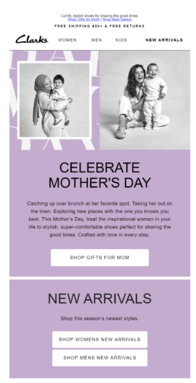 Seasonal email example. Mother's Day email example. Email campaign example.