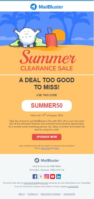 Marketing email example from MailBluster