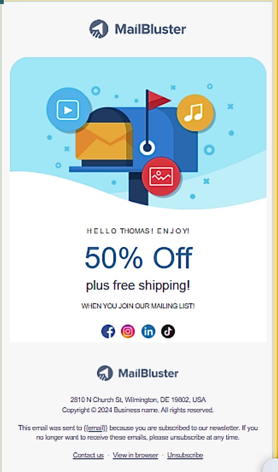 Email example of MailBluster on email marketing with personalization. 