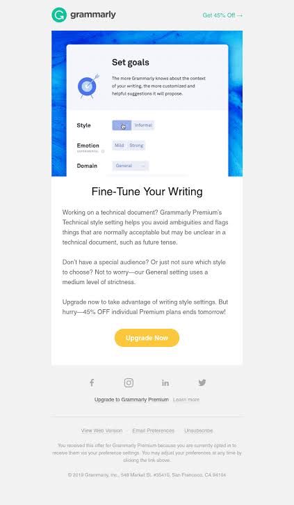 Example of Grammarly's automated email templates.