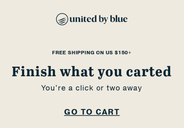 United by blue's example as an abandoned cart email.