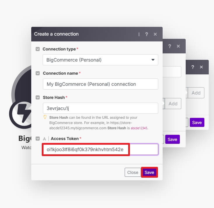 Pasting the access token on Make