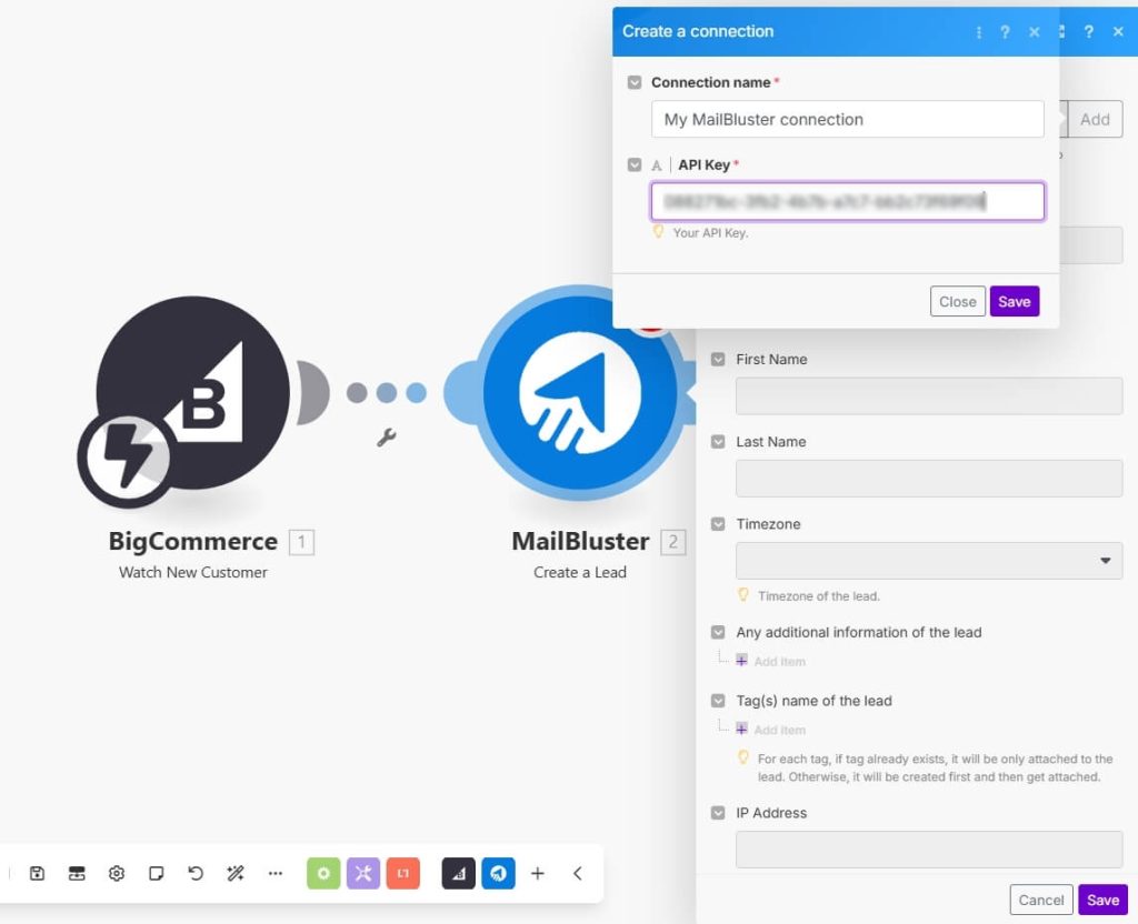 api key adding from MailBluster on Make