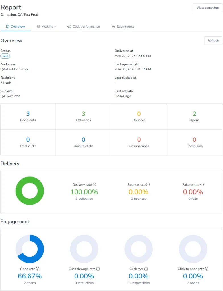 Brief Report section on MailBluster