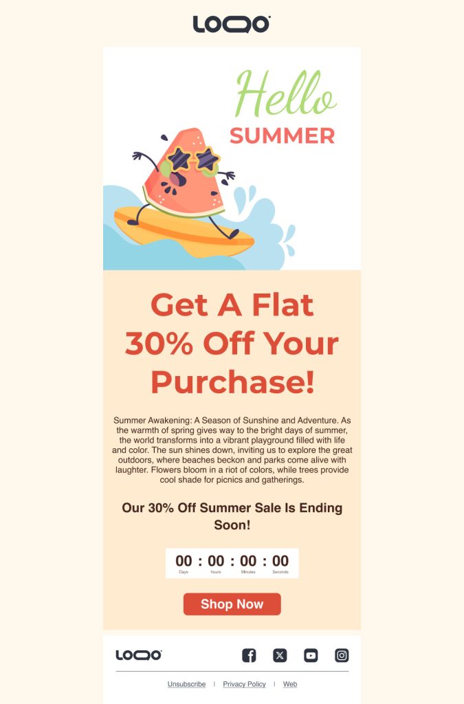 Hello summer newsletter template from MailBluster