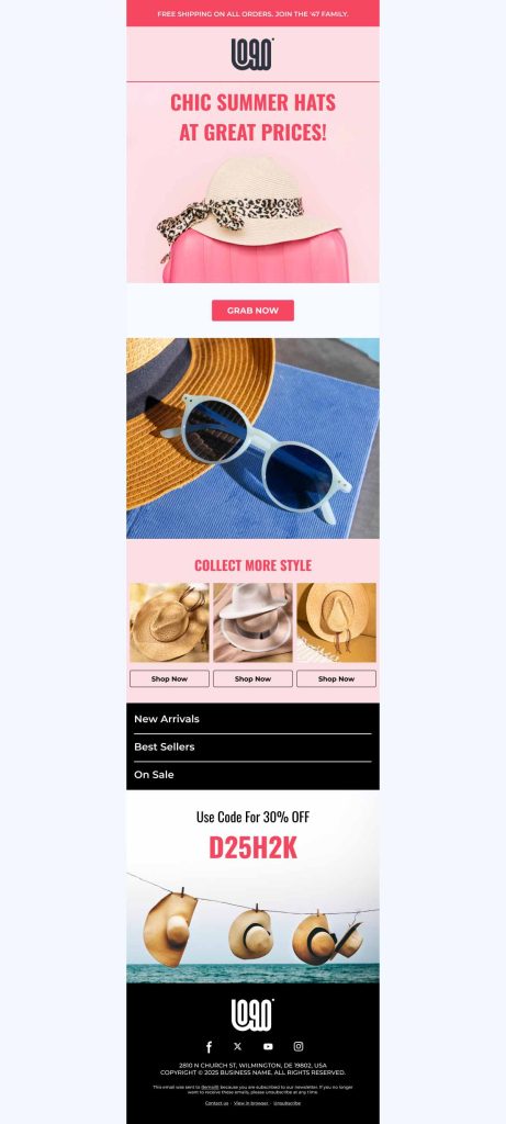 Summer hat collection newsletter template from MailBluster