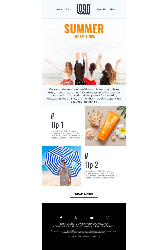 Summer lifestyle tips newsletter template from MailBluster