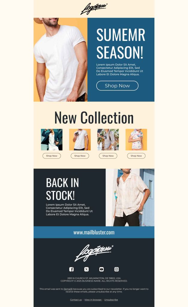 Summer sales newsletter template on the new collection from MailBluster