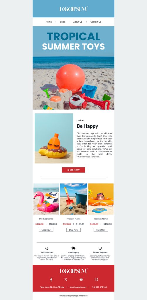 Summer toy sale newsletter template from MailBluster