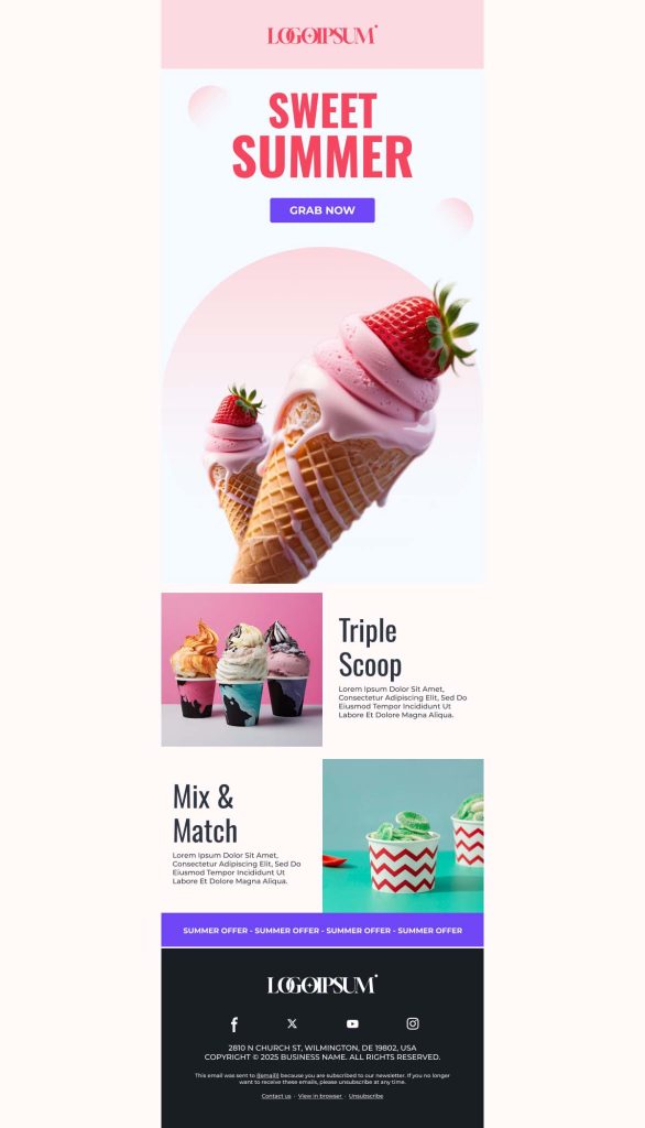 Sweet summer ice cream sale newsletter template from MailBluster