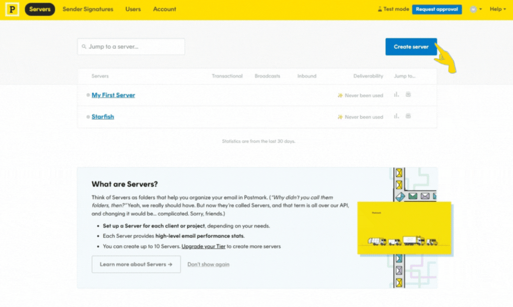Postmark create server